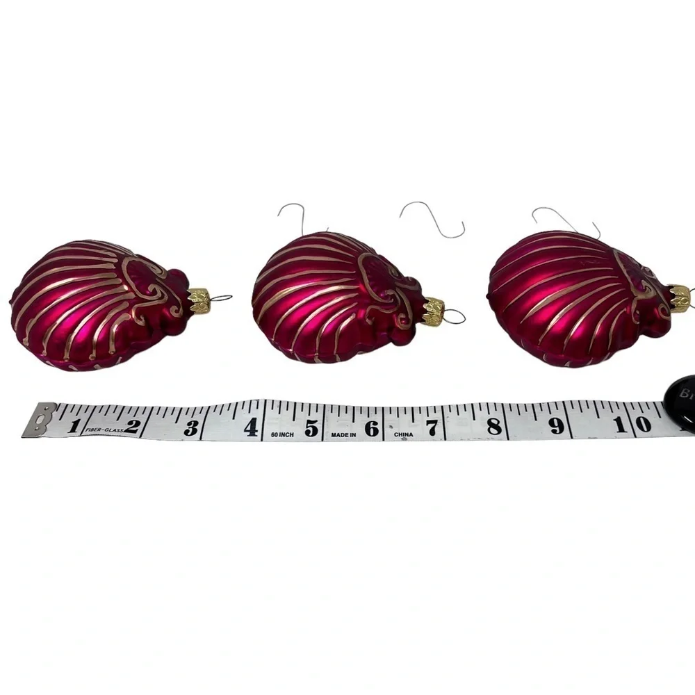 VTG Tannenbaum Collection Four Poland Blown Glass Red Gold Sea Shell Ornaments